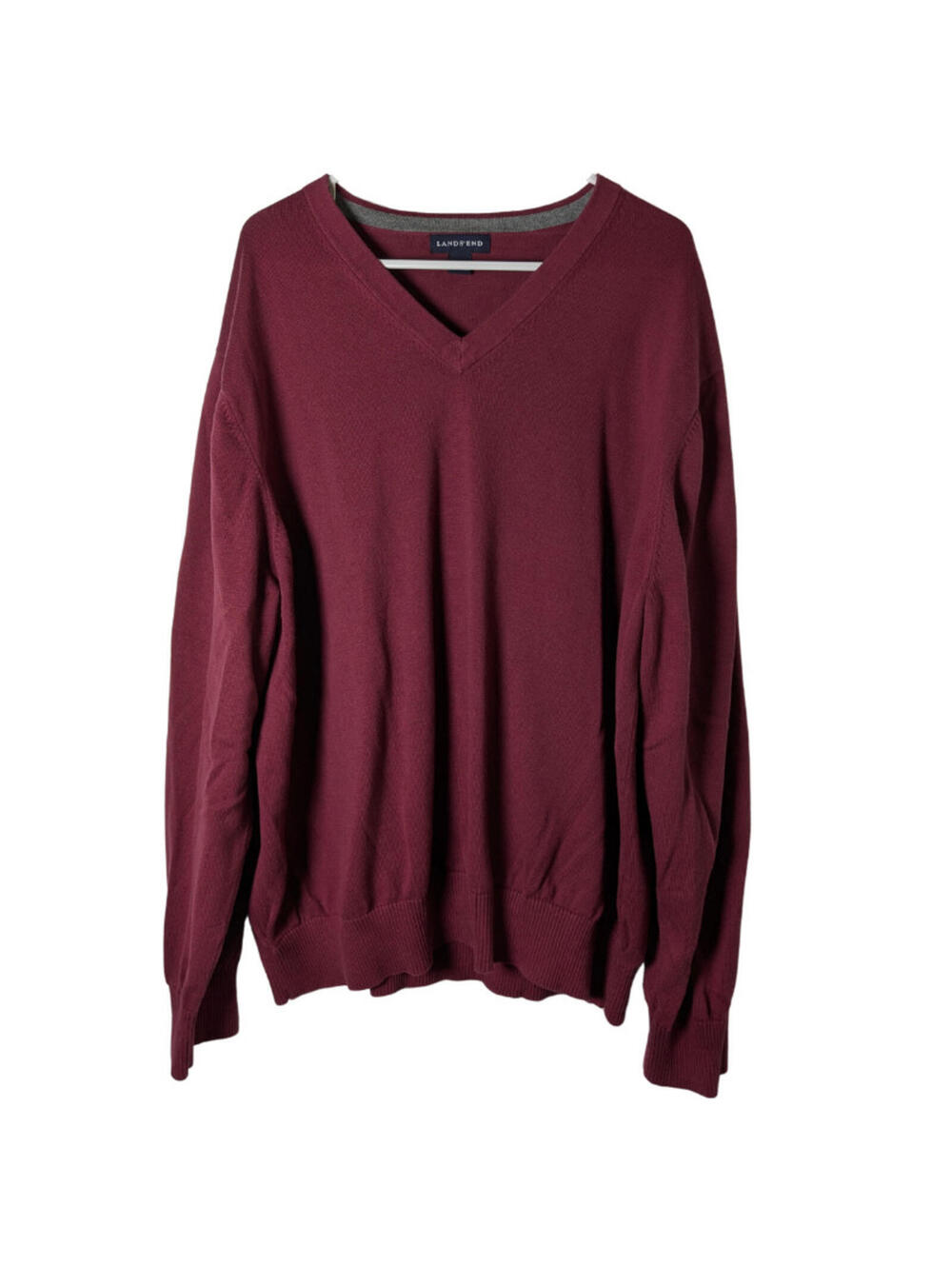 Land's End Men's Supima Cotton V-Neck Sweater, Burgundy, XXL, Long Sleeve